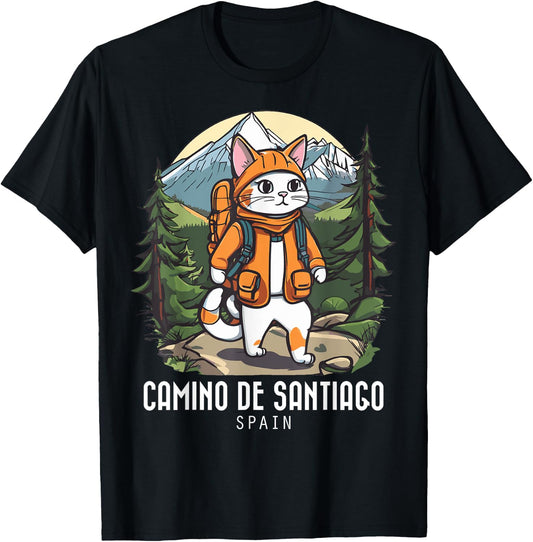 Cat Hiking Camino De Santiago Spain Souvenir Retro Mountain Women T-Shirt - T-Shirt | Black