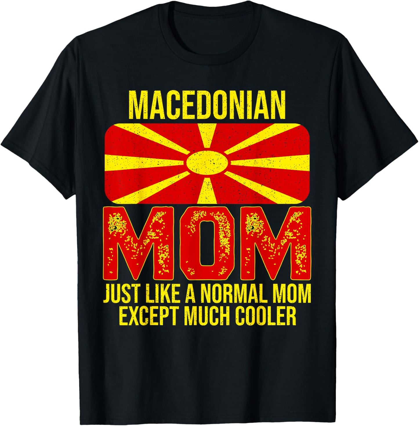 Vintage Macedonian Mom North Macedonia Flag For Mother's Day T-Shirt - T-Shirt | Black