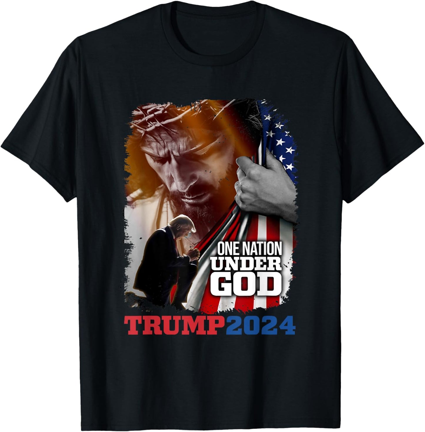One Nation Under God President Trump 2024 America Christian T-Shirt - T-Shirt | Black