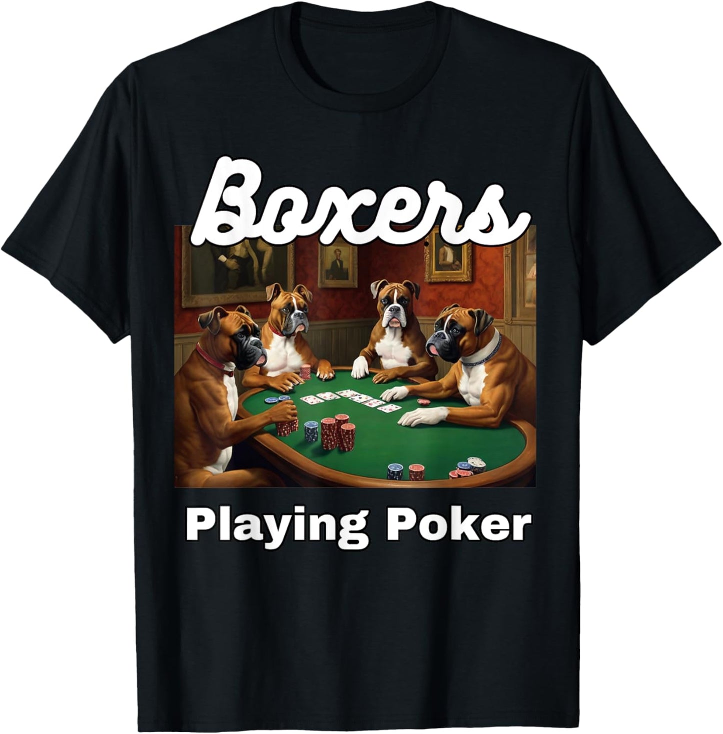 Dogs Playing Poker Boxers Dog Boxer Card Game Cards Women Kids T-Shirt - T-Shirt | Black