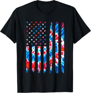 Tie Dye USA Flag Men Women Kids American Flag 4th Of July T-Shirt - T-Shirt | Black