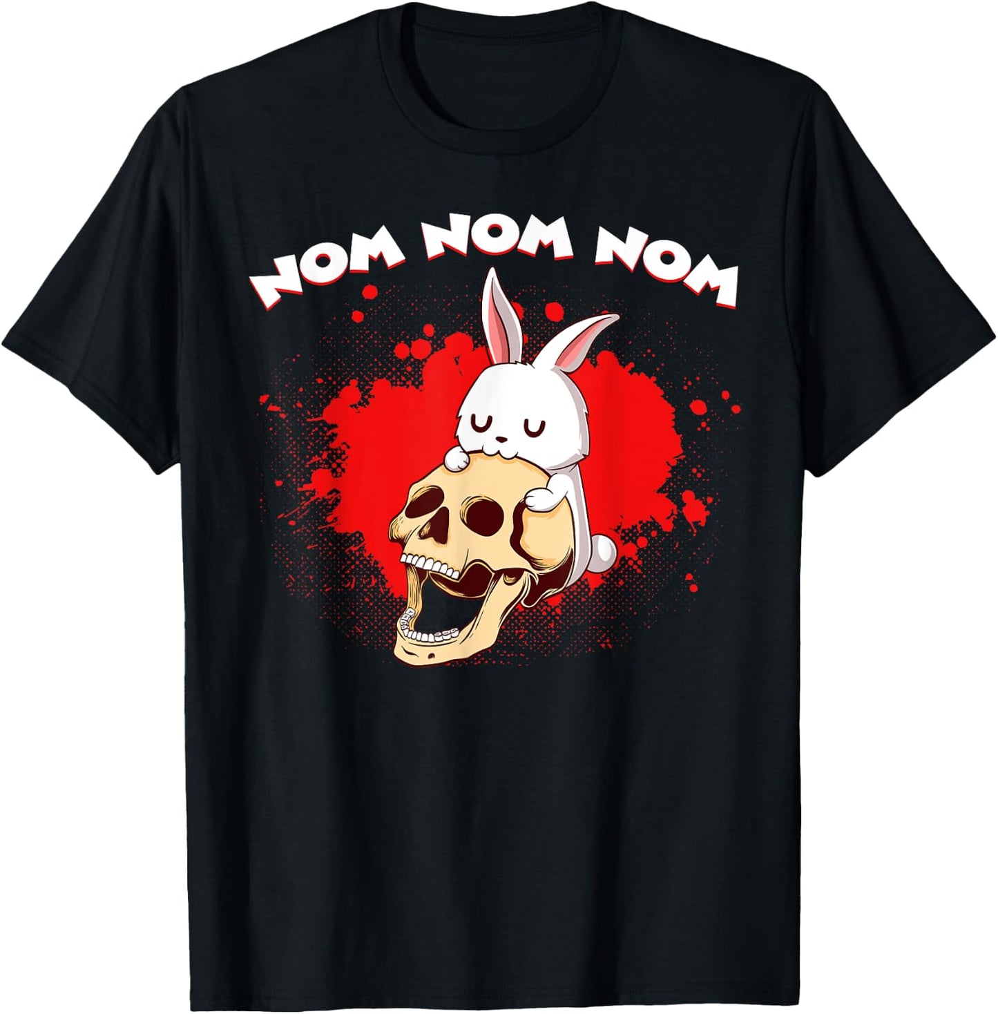 Nom Nom Nom Eat Skull Head Bunny Rabbit Kawaii Anime Rodent T-Shirt - T-Shirt | Black