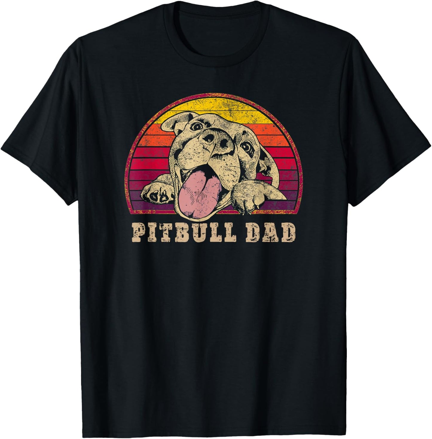Pitbull Dad - Vintage Smiling Pitbull on Sunset T-Shirt - T-Shirt | Black