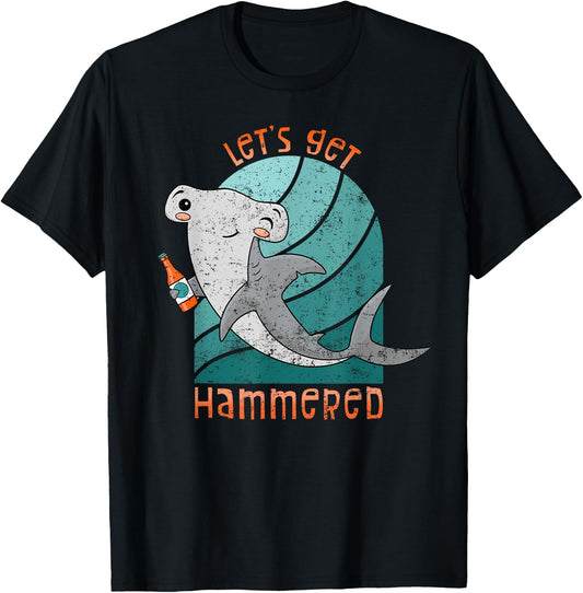 Funny Hammerhead Shark Let's Get Hammered Drinking T-Shirt - T-Shirt | Black
