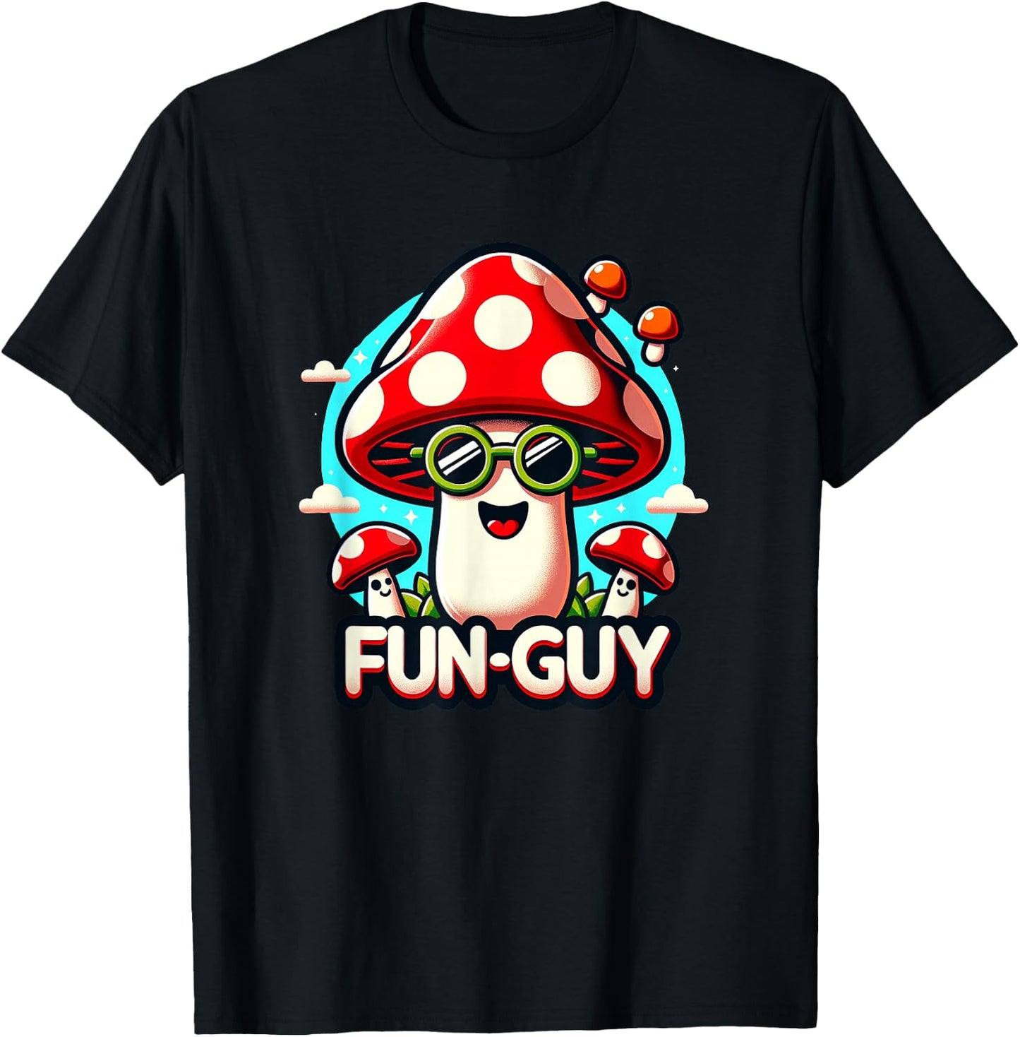 Kids & Toddler Fun Pun 'FUN-GUY' Funny Cute Mushroom Themed T-Shirt - T-Shirt | Black