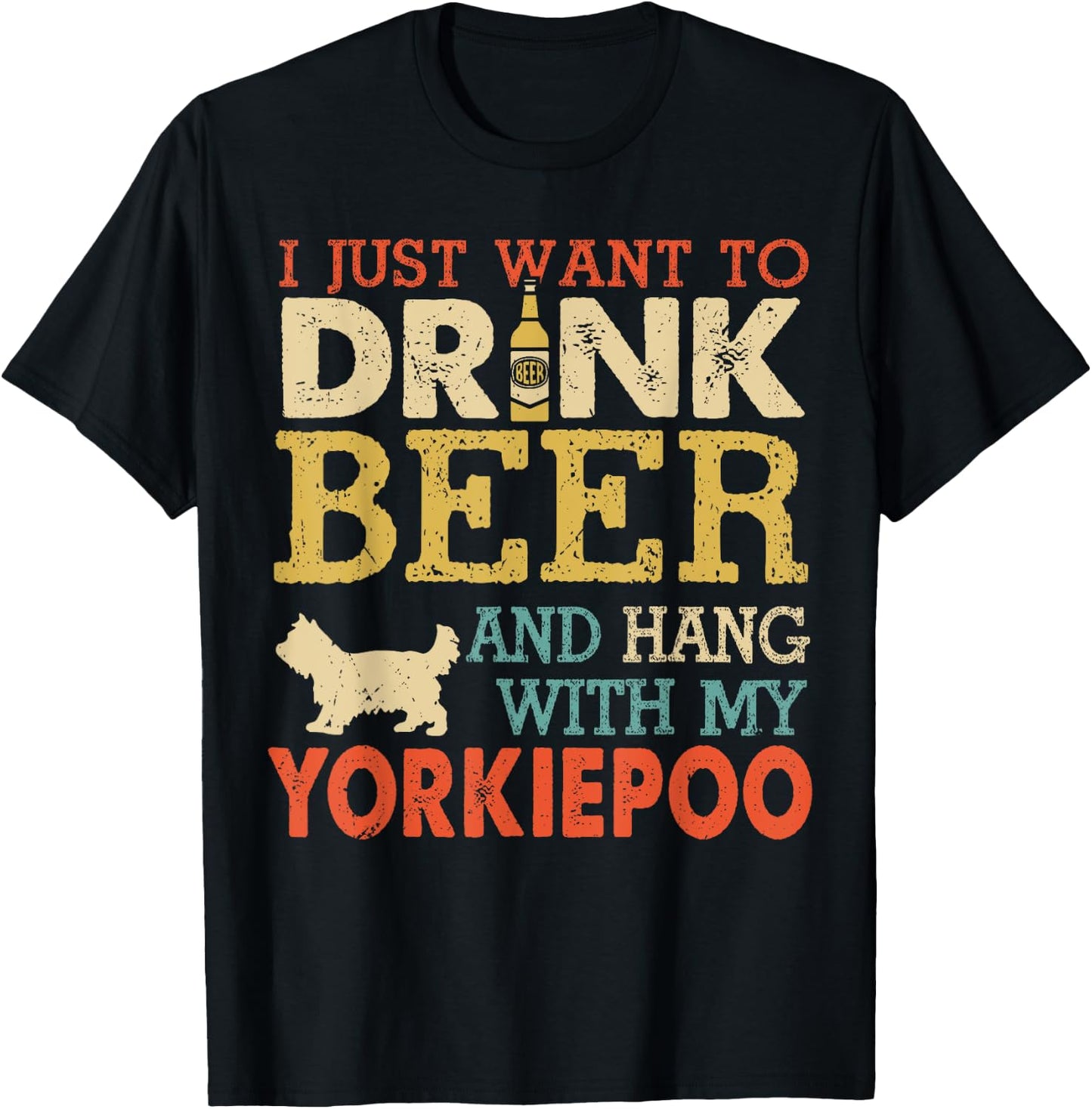 Yorkiepoo Dad Drink Beer Hang With Dog Funny Men Vintage T-Shirt - T-Shirt | Black