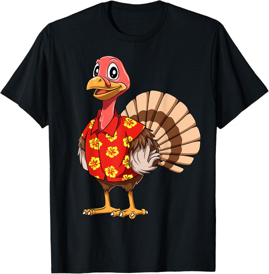 Turkey Hawaiian Thanksgiving Turkey Funny Hawaii Beach Party Men Women Kids T-Shirt - T-Shirt | Black