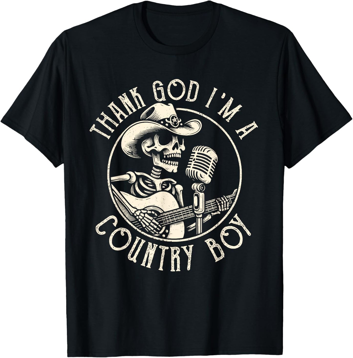 Thank God I'm A Country Music Boy Cowboy Western Retro T-Shirt - T-Shirt | Black