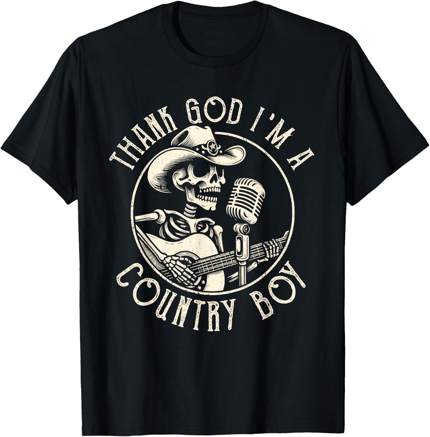 Thank God I'm A Country Music Boy Cowboy Western Retro T-Shirt - T-Shirt | Black