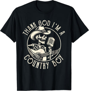 Thank God I'm A Country Music Boy Cowboy Western Retro T-Shirt - T-Shirt | Black