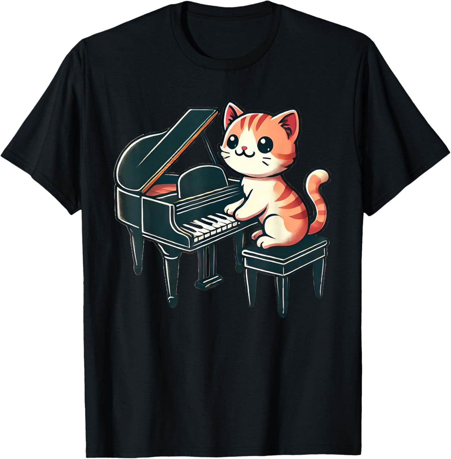 Cute Cat Playing Piano Cats Musician Music T-Shirt - T-Shirt | Black