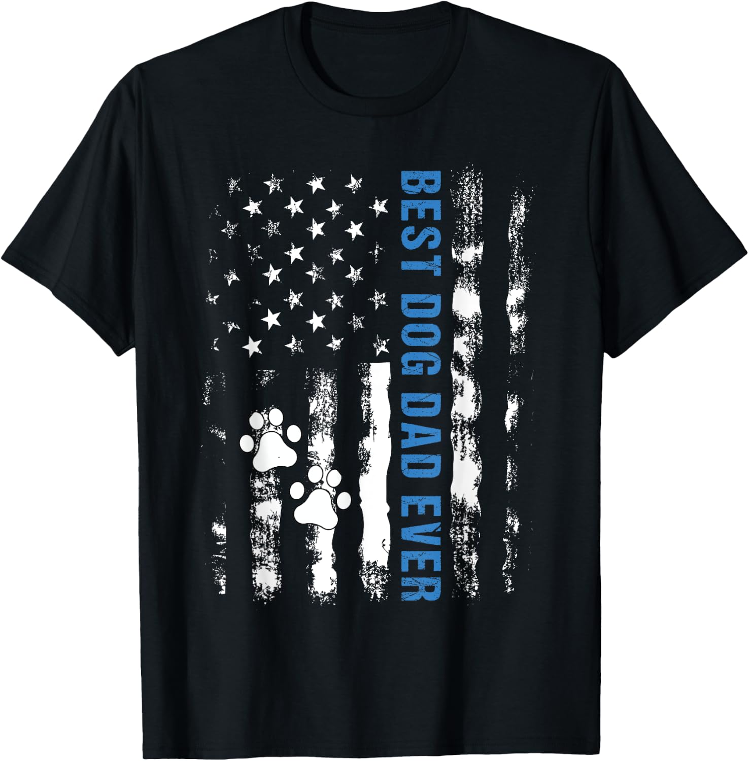 Best Dog Dad Ever American Flag Father's Day Dog Lover Paw T-Shirt - T-Shirt | Black