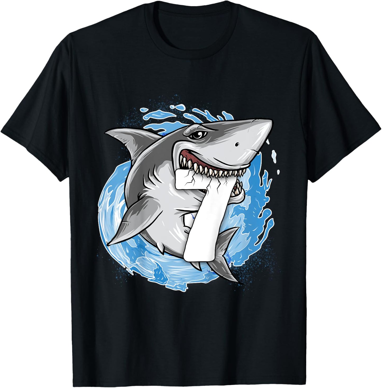 Kids Shark 7th Birthday Boy 7 year old Shark Theme Party 7 Shark T-Shirt - T-Shirt | Black