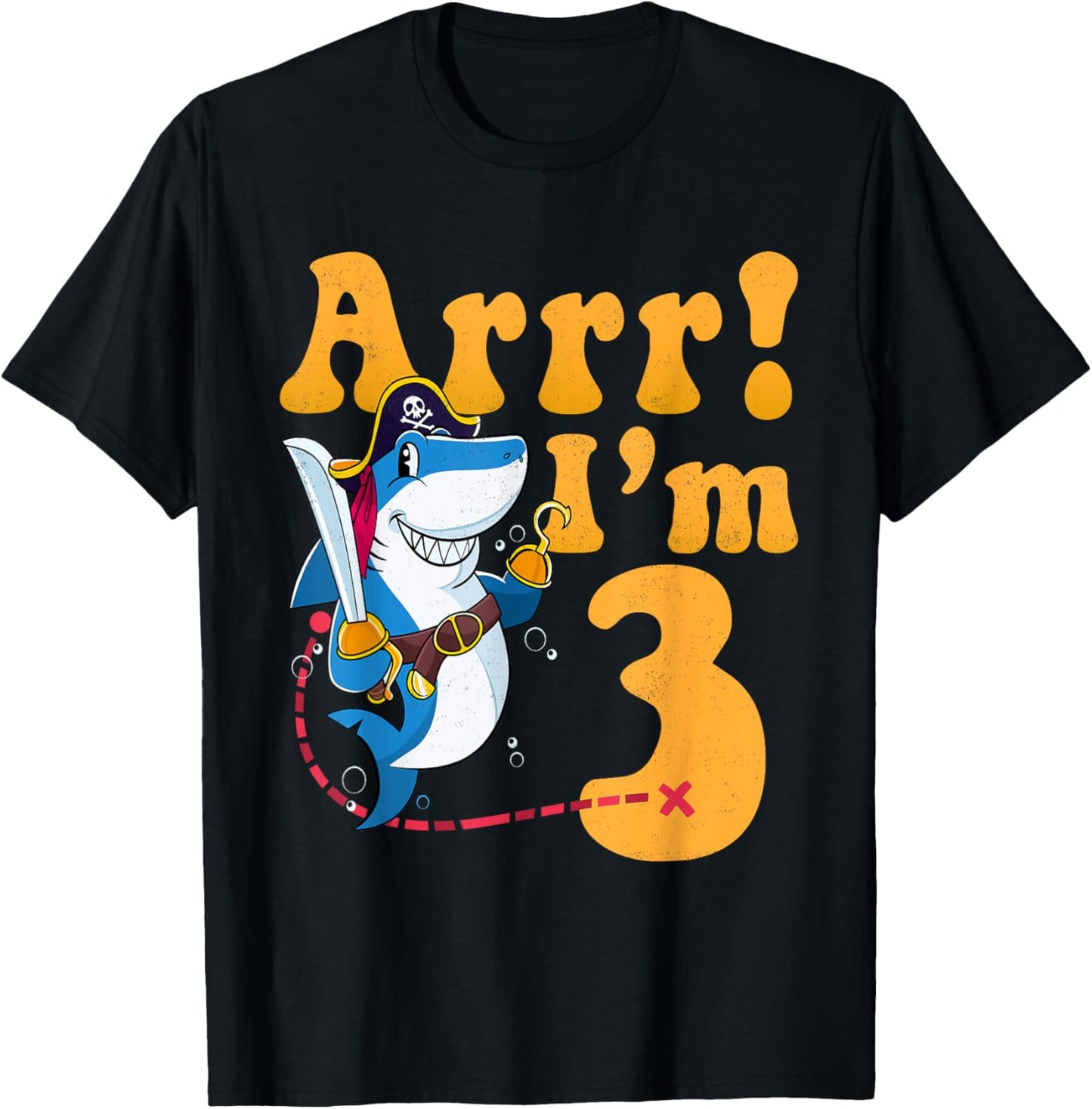 Kids 3rd Shark Pirate Birthday Party 3 Three Years Old Boys T-Shirt - T-Shirt | Black