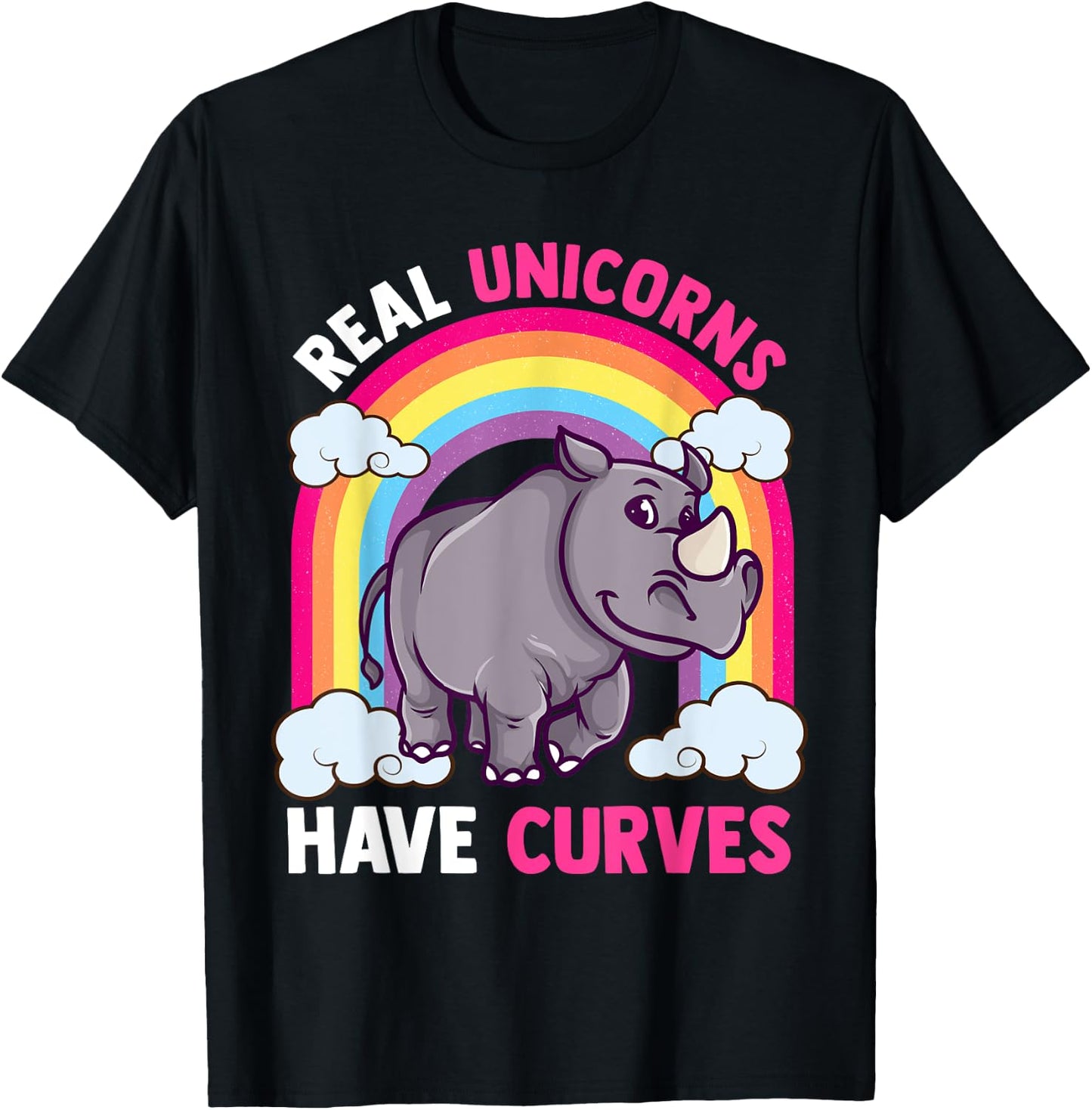 Real Unicorns Have Curves Funny Rhinoceros Animals Lover T-Shirt - T-Shirt | Black