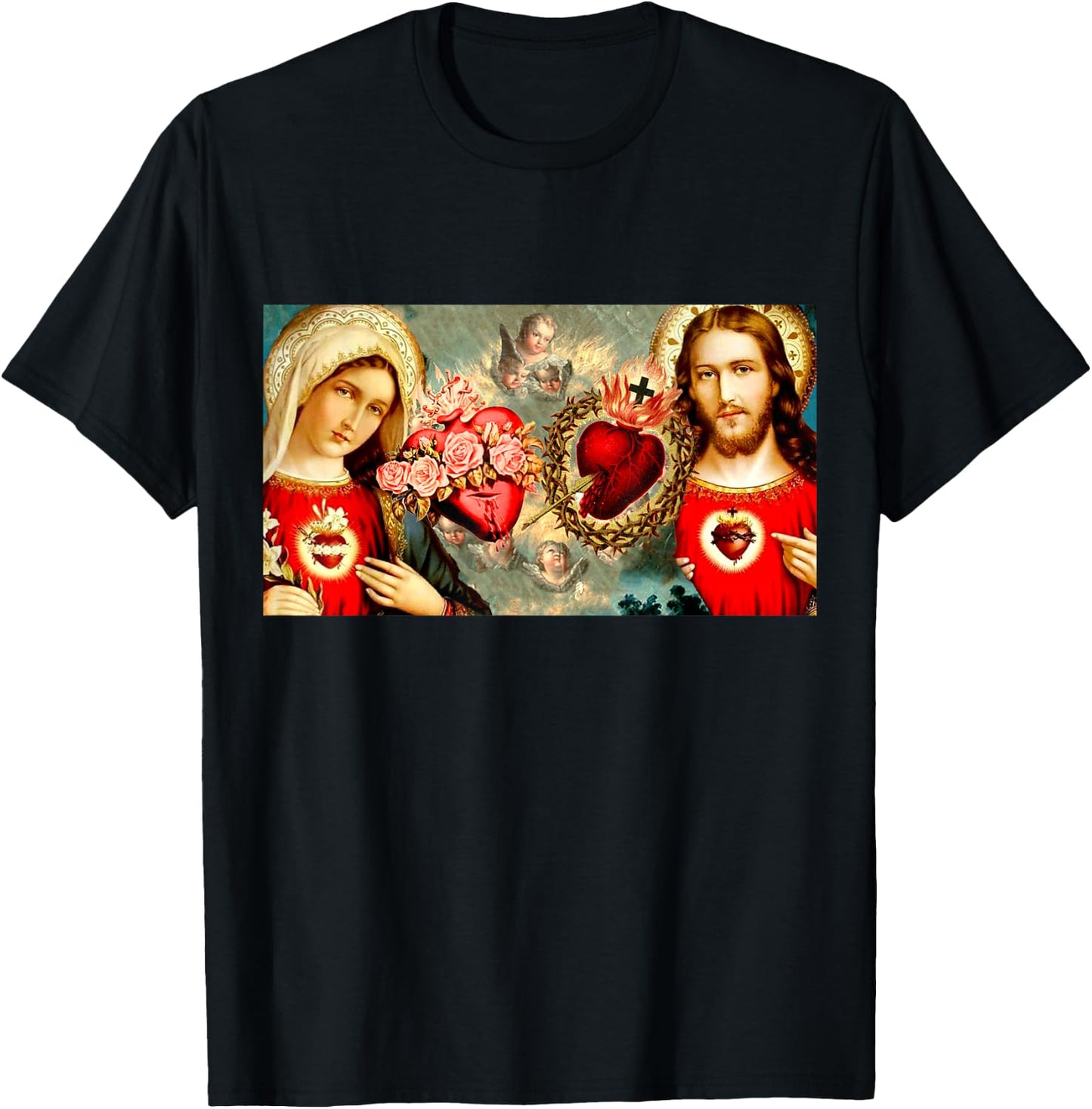 Immaculate Heart of Mary and Sacred Heart of Jesus T-Shirt - T-Shirt | Black