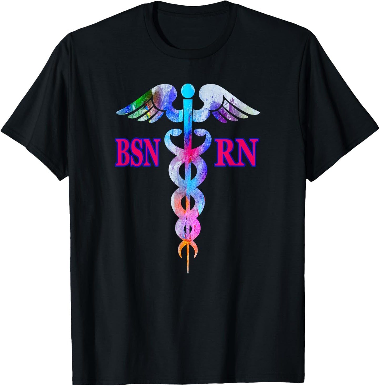 BSN Registered Nurse RN Caduceus Nursing Emblem Graphic Gift T-Shirt - T-Shirt | Black