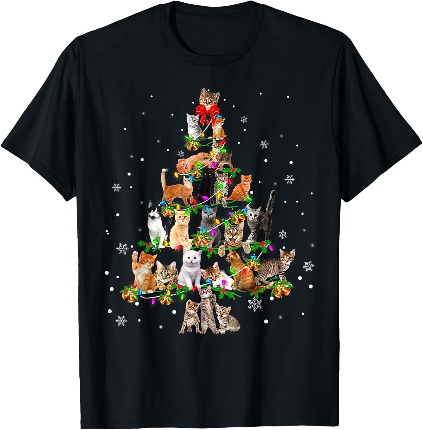 Cat Christmas Tree Ornament Decor Xmas For Cat Mom Cat Dad T-Shirt - T-Shirt | Black
