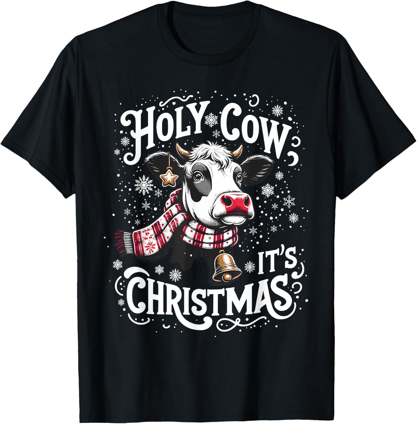Holy Cow It's Christmas Funny Cow Lover Farm Animal Costume T-Shirt - T-Shirt | Black