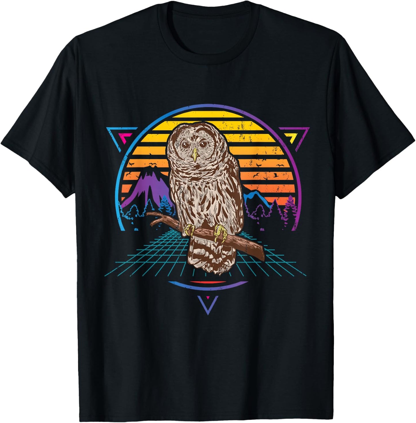 Retro Barred Owl T-Shirt - T-Shirt | Black