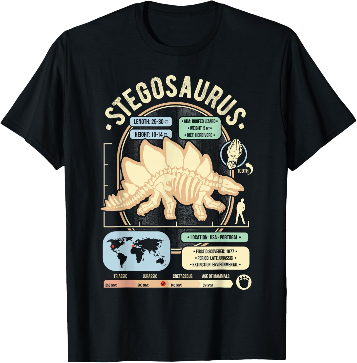 Dinosaur Facts - Stegosaurus Science & Anatomy Gift T-Shirt - T-Shirt | Black