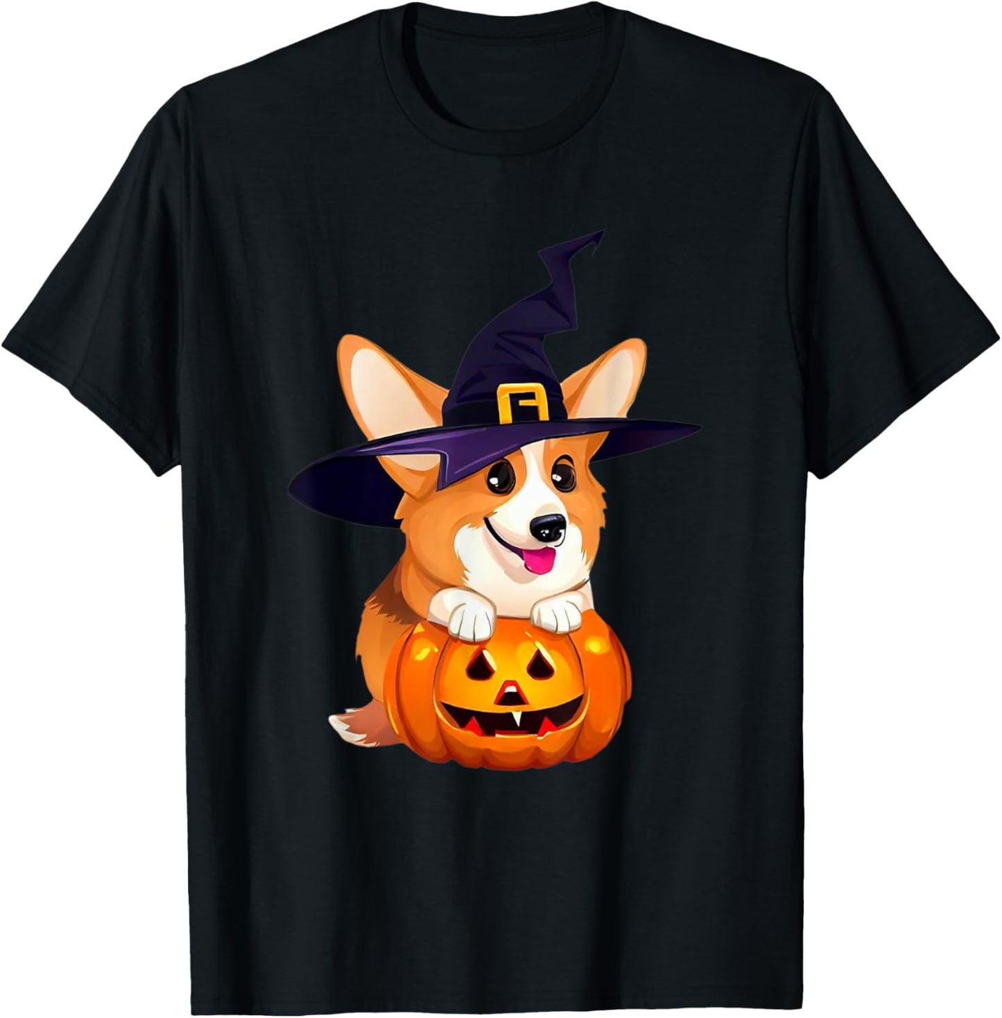 Halloween Corgi Witch Hat, Boy Girl Funny T-Shirt - T-Shirt | Black