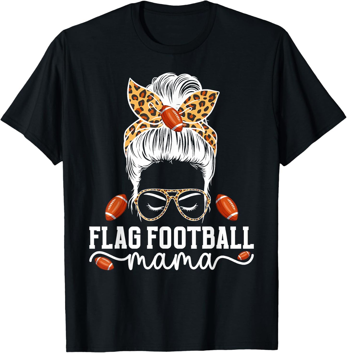 Flag Football Mama Messy Bun Flag Football Player Mom T-Shirt - T-Shirt | Black