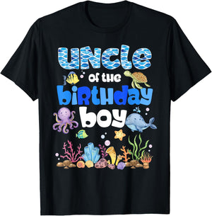 Uncle Of The Birthday Boy Sea Fish Ocean Animals Aquarium T-Shirt - T-Shirt | Black