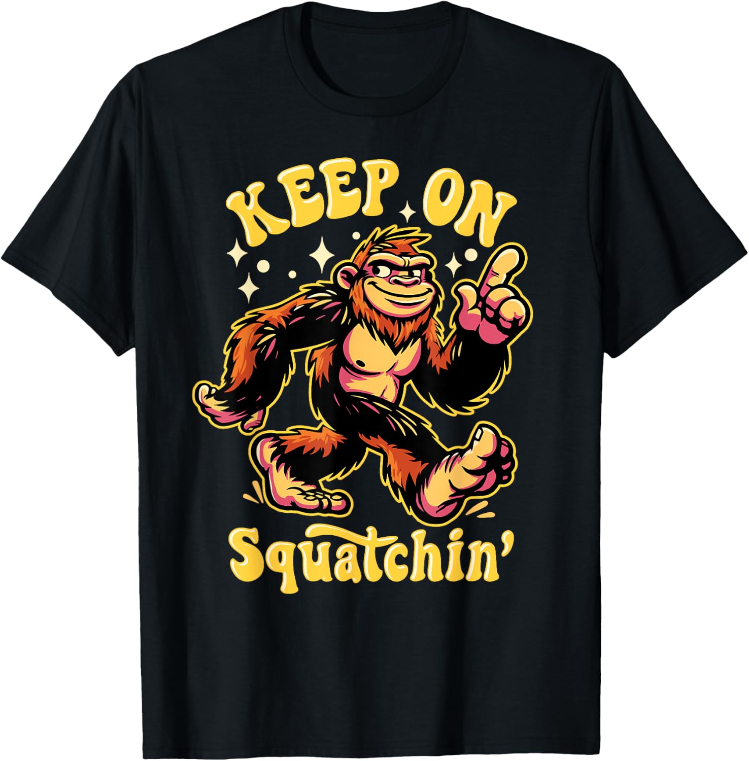 Gone Squatchin' Retro Bigfoot Hunter Graphic T-Shirt - T-Shirt | Black