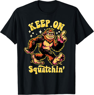 Gone Squatchin' Retro Bigfoot Hunter Graphic T-Shirt - T-Shirt | Black