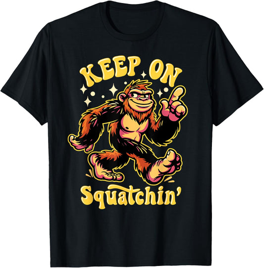Gone Squatchin' Retro Bigfoot Hunter Graphic T-Shirt - T-Shirt | Black