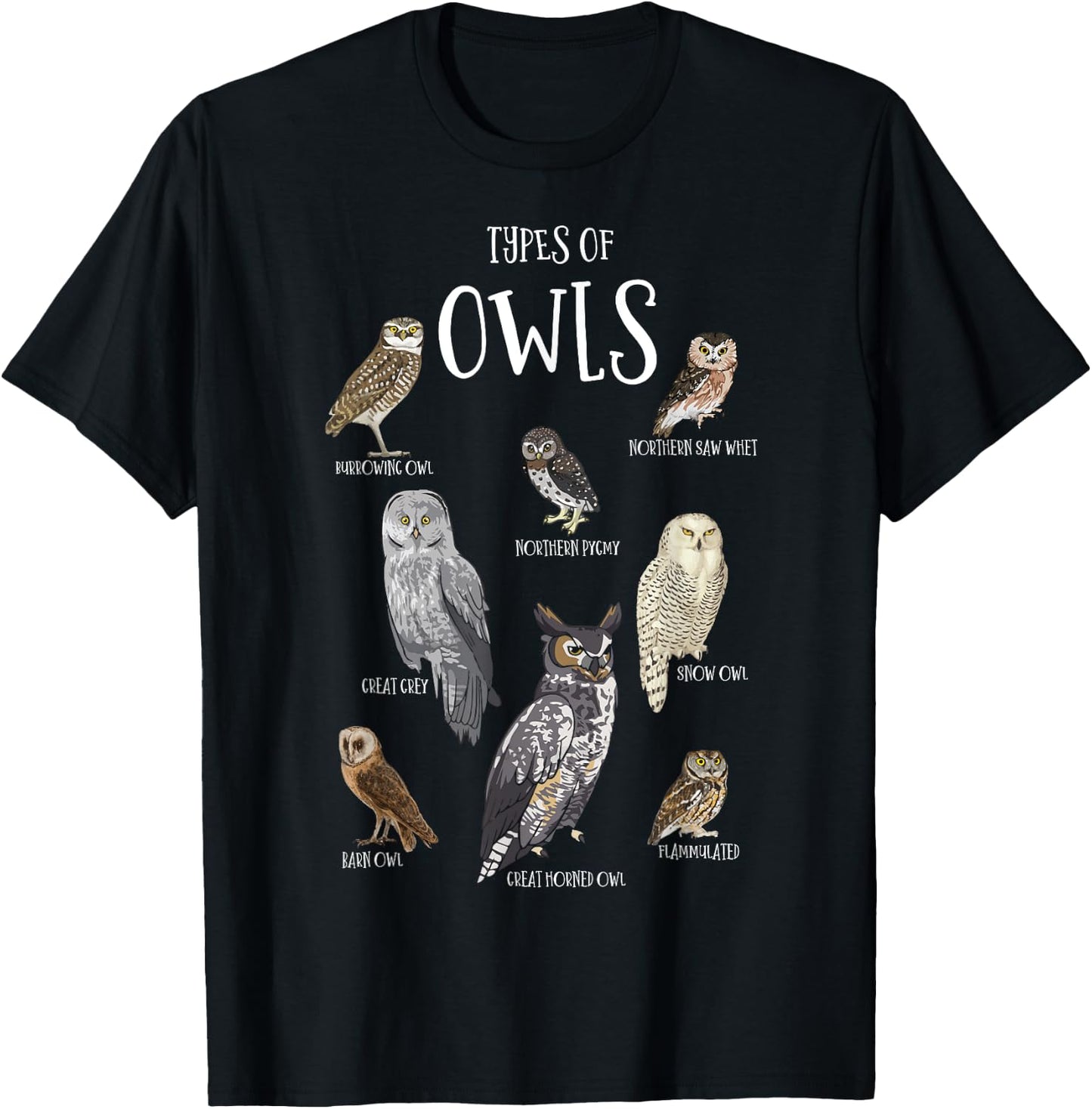 Types of Owls Shirt Educational Cute Owl Lover T-Shirt - T-Shirt | Black
