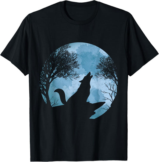 Howling Full Moon Forest Animal Wildlife Gift Moonlight Wolf T-Shirt - T-Shirt | Black