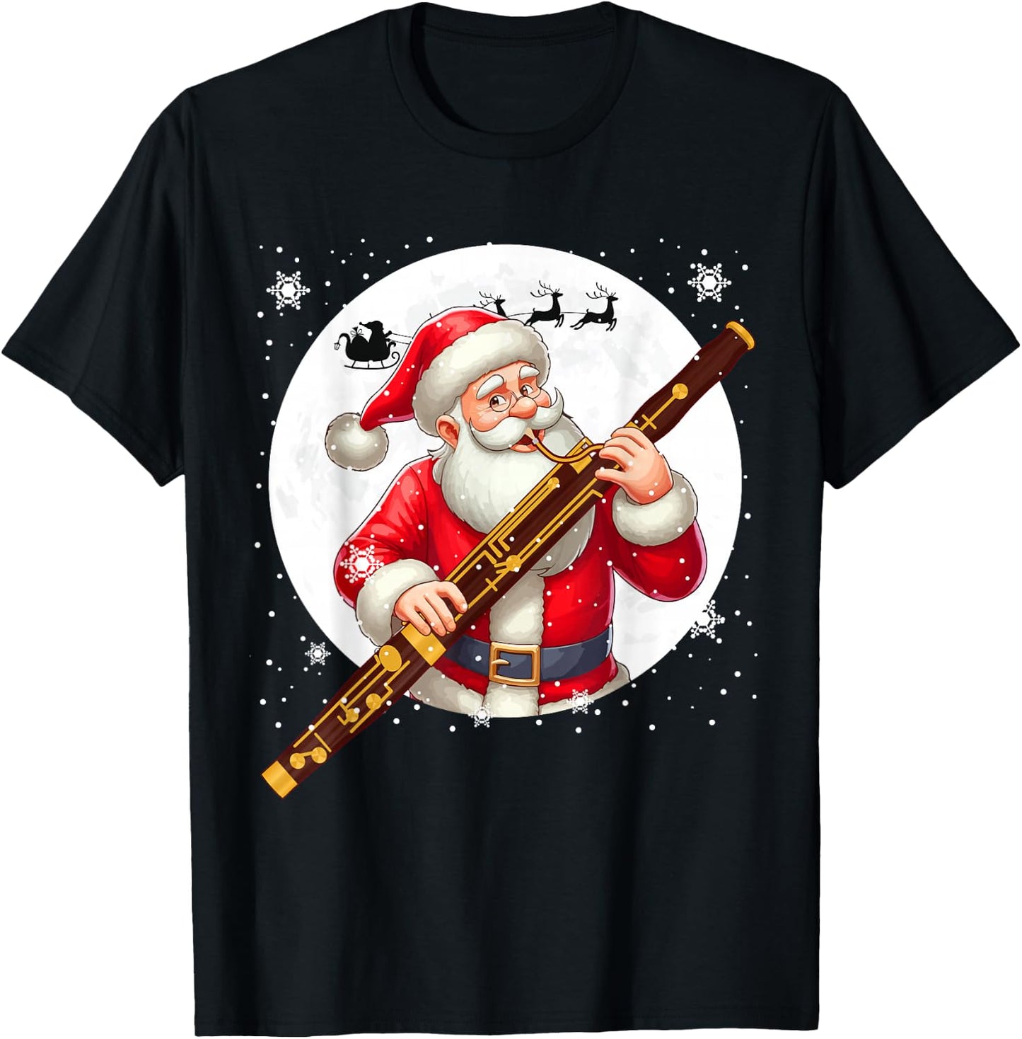 Santa Playing Bassoon Xmas Moon Costume Instrument Music T-Shirt - T-Shirt | Black
