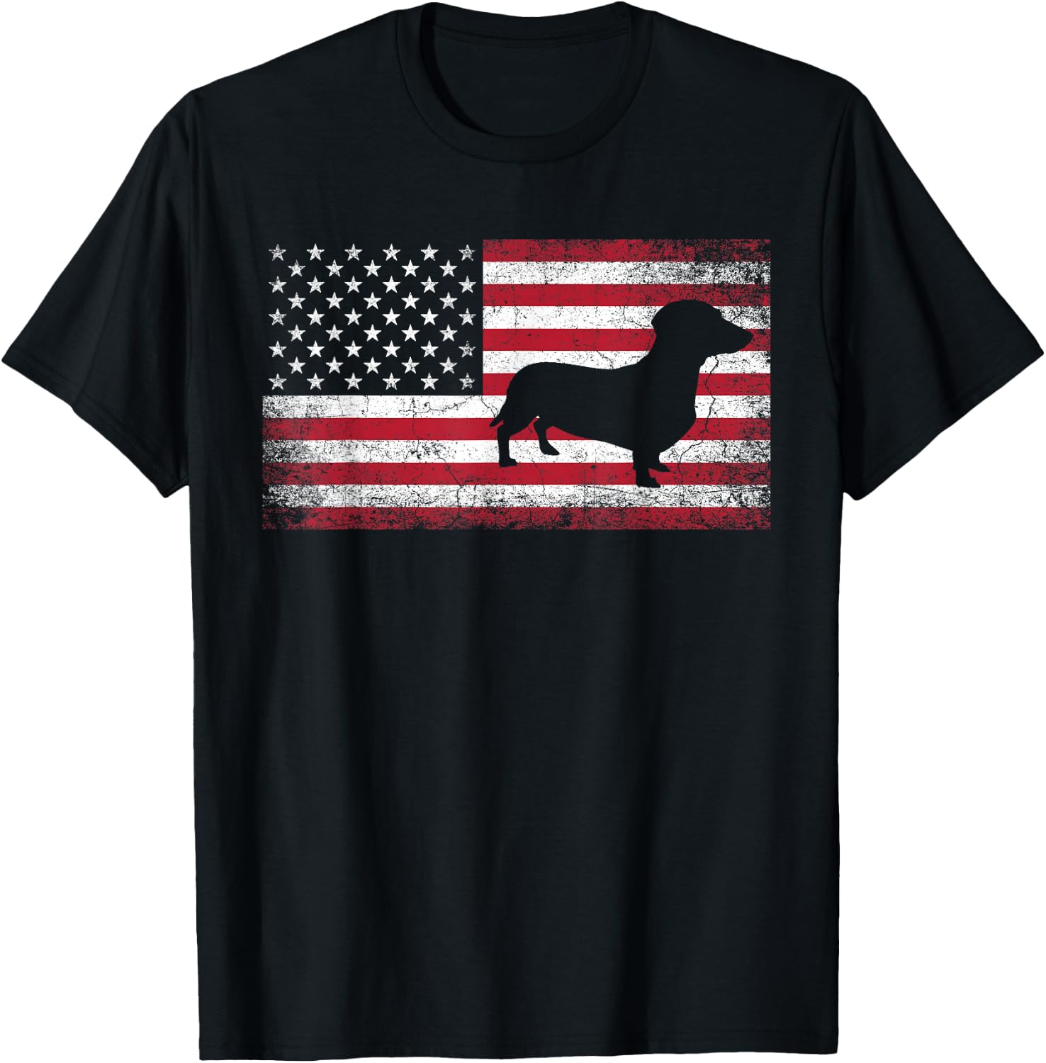 Dachshund Dog Pet 4th of July American Flag Patriotic USA T-Shirt - T-Shirt | Black
