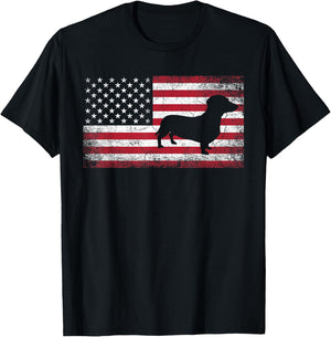 Dachshund Dog Pet 4th of July American Flag Patriotic USA T-Shirt - T-Shirt | Black