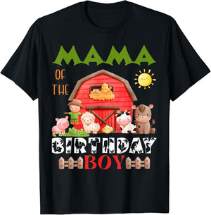 Mama Of The Birthday Boy Farm Animal Bday Party Celebration T-Shirt - T-Shirt | Black