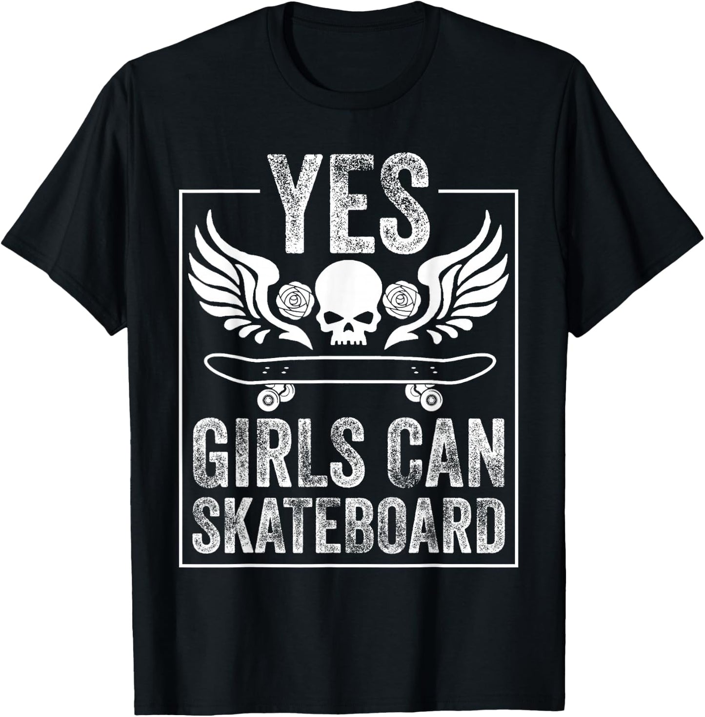 Funny Yes Girls Can Skateboard Gift Skateboarding Women T-Shirt - T-Shirt | Black