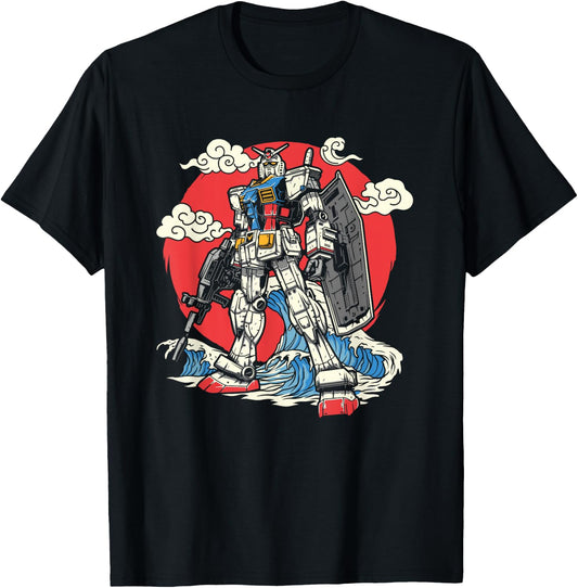 Anime Japanese Robot Kanagawa Japanese Ocean Wave Art T-Shirt - T-Shirt | Black