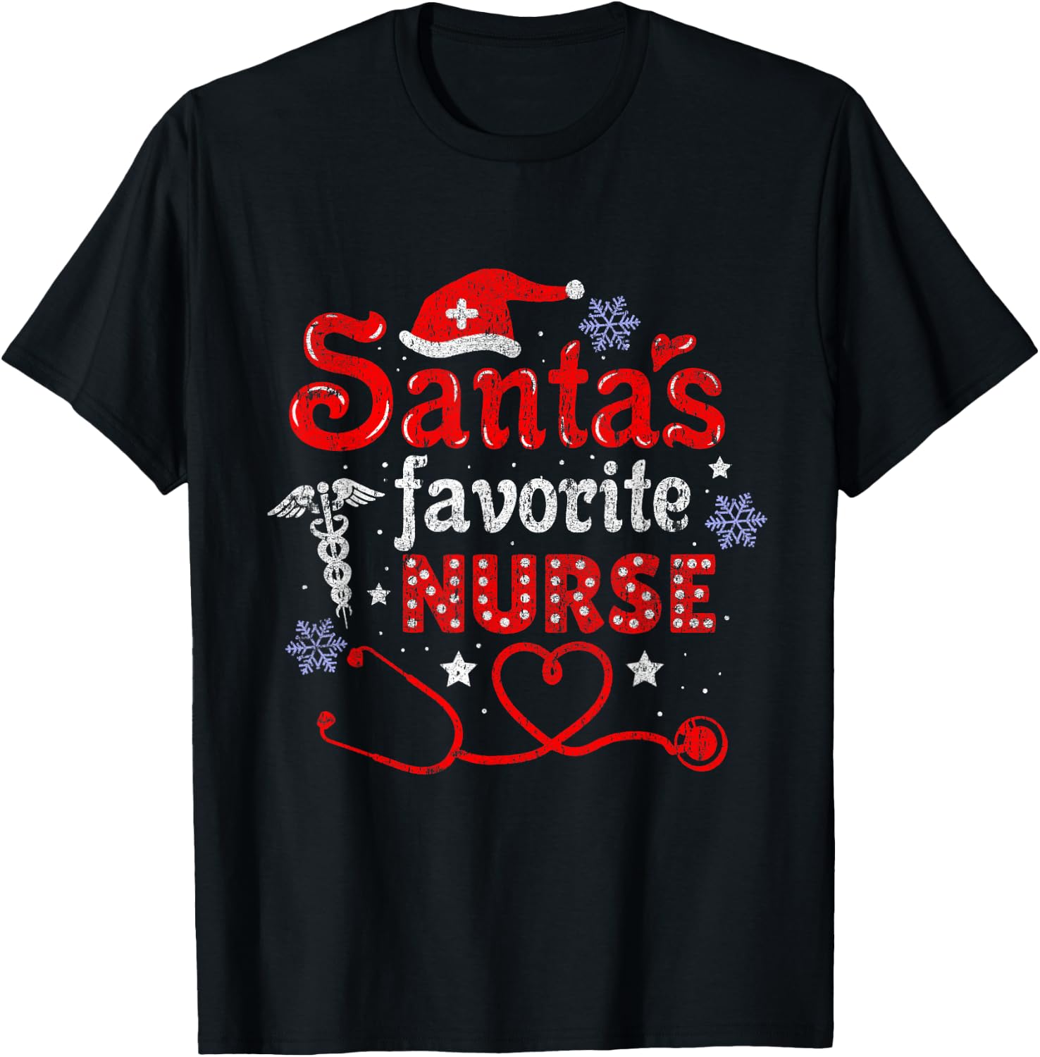 Santa's Favorite Nurse Vintage T-Shirt - T-Shirt | Black