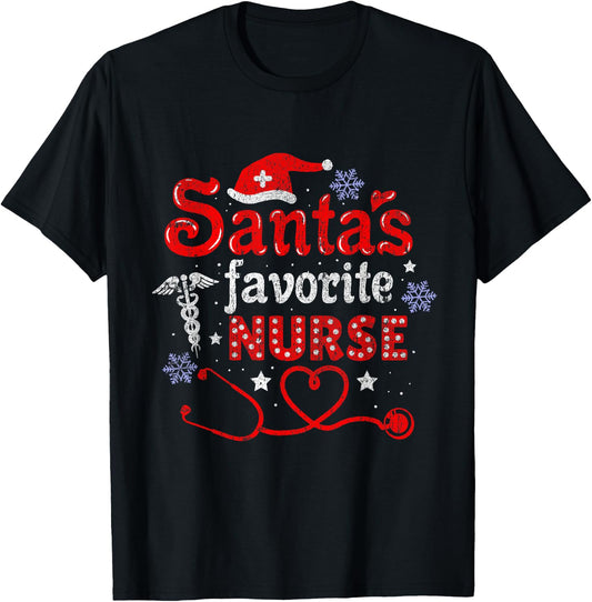 Santa's Favorite Nurse Vintage T-Shirt - T-Shirt | Black