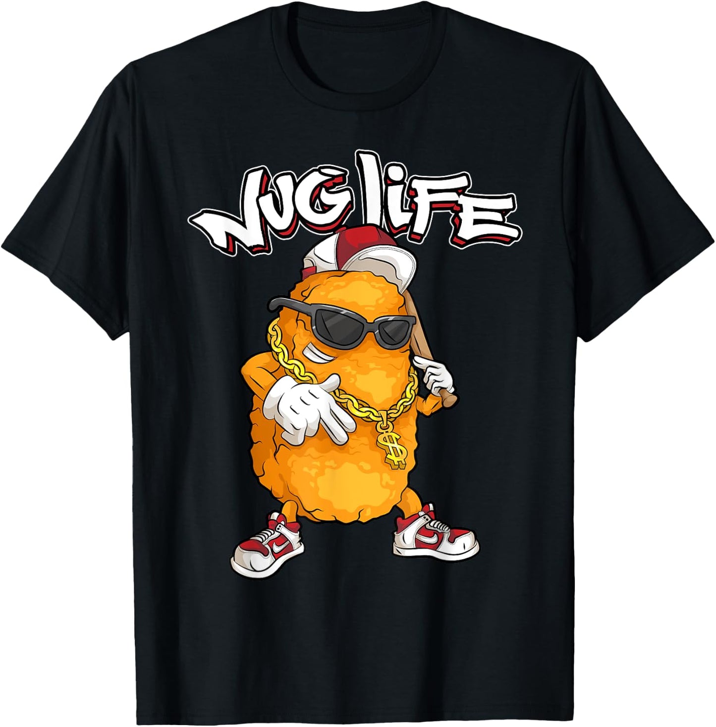 Cool Gangster Chix Fingers Fans Boys Girls Designs Funny Nug Life Gift | Cute Chicken Nuggets Lover -Adults and Kids T-Shirt - T-Shirt | Black