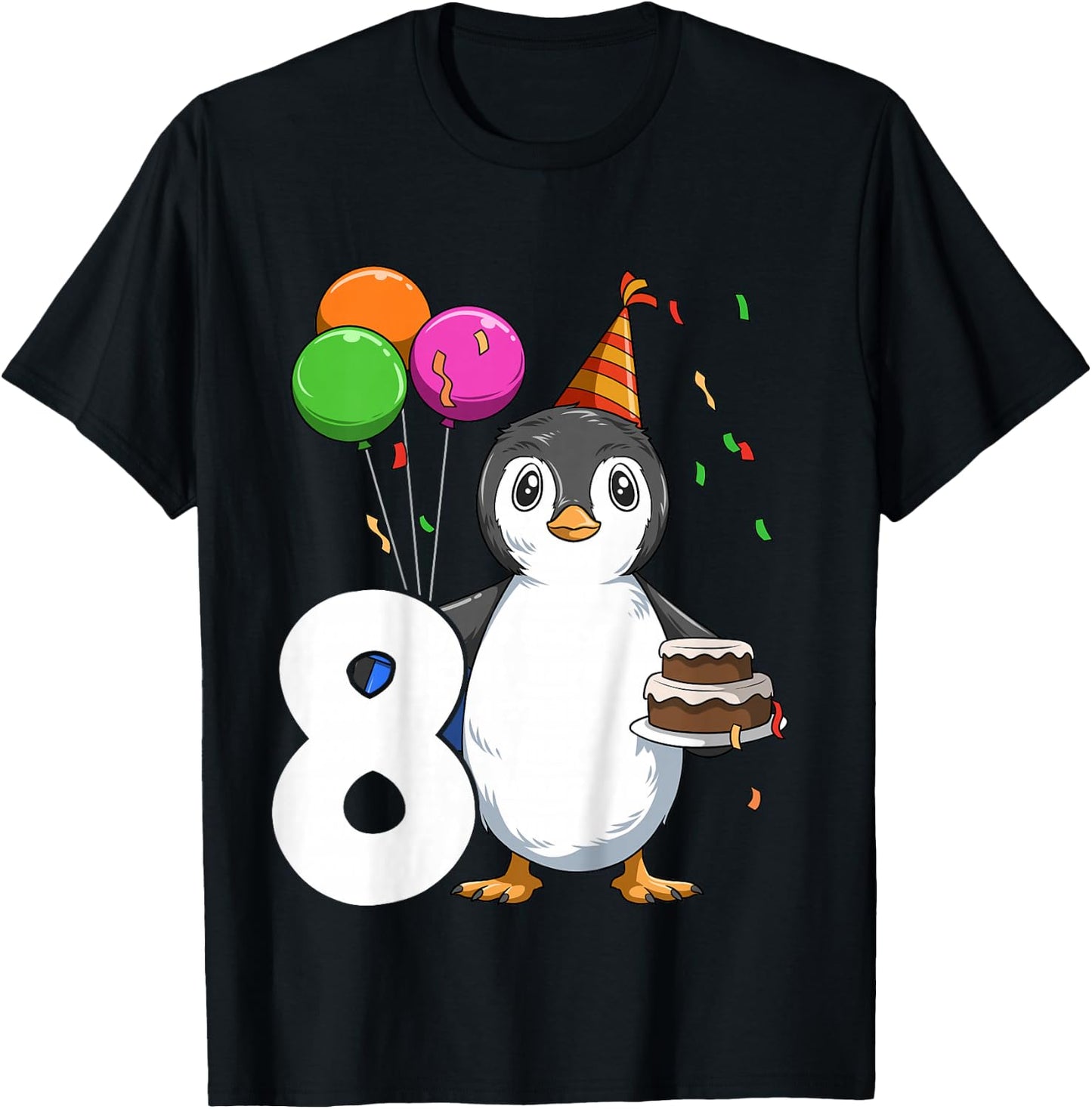 Penguin Birthday 8 Penguin 8th Birthday Outfit Penguin Party T-Shirt - T-Shirt | Black