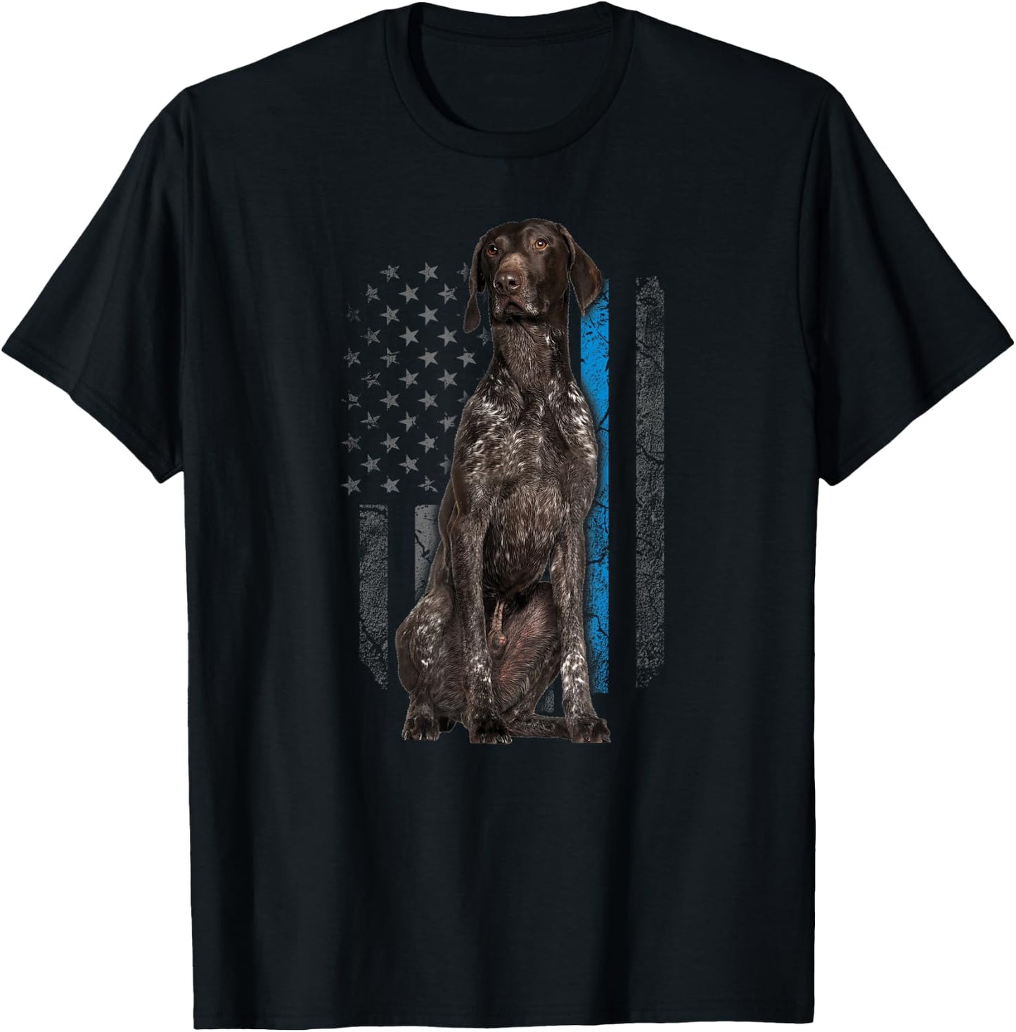 Thin Blue Line American Flag German Pointer Police Dog K-9 T-Shirt - T-Shirt | Black