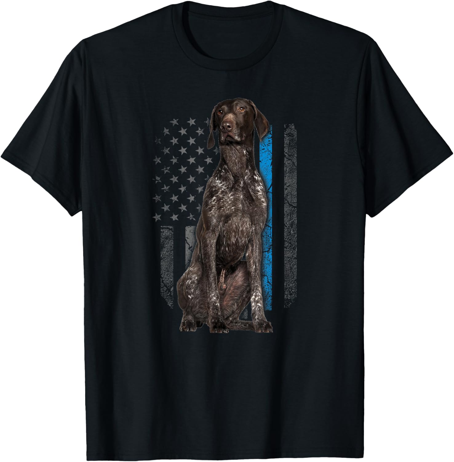 Thin Blue Line American Flag German Pointer Police Dog K-9 T-Shirt - T-Shirt | Black