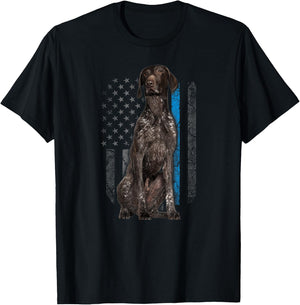 Thin Blue Line American Flag German Pointer Police Dog K-9 T-Shirt - T-Shirt | Black