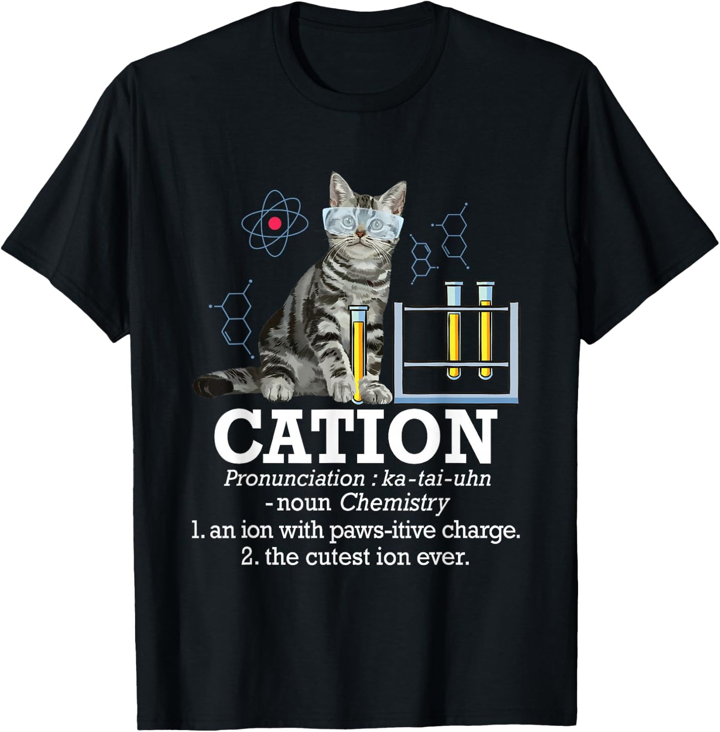 Cation - Funny Chemistry Humor Science Teacher Cat Pun Small T-Shirt - T-Shirt | Black