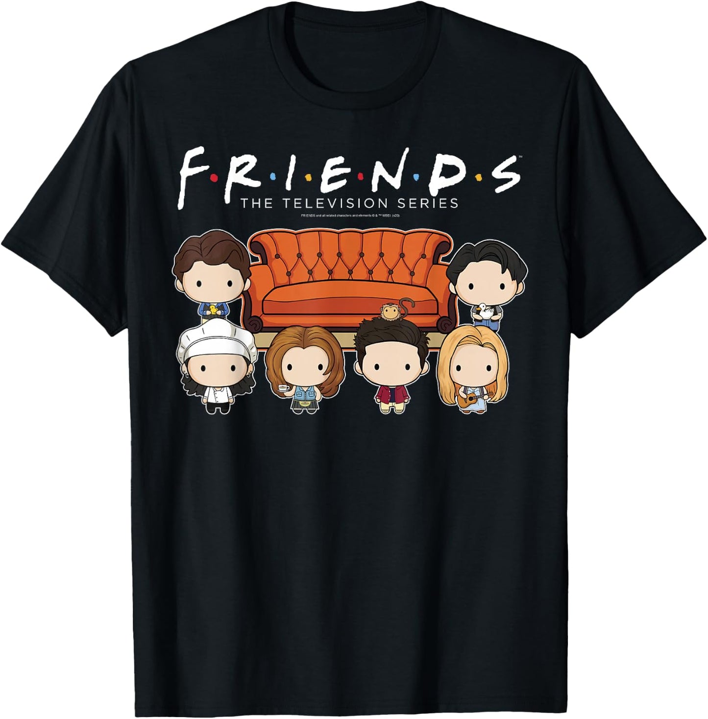 Friends Chibi Characters Central Perk Coffee Shop Group Shot T-Shirt - T-Shirt | Black