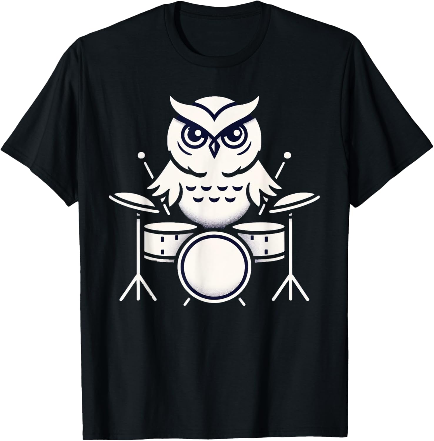 Cute Owl Playing Drums Owls Drummer Music T-Shirt - T-Shirt | Black