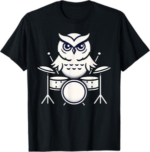 Cute Owl Playing Drums Owls Drummer Music T-Shirt - T-Shirt | Black